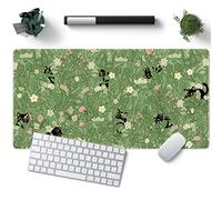 Green Desk Mat XL Cat Cute Plant Cool Desk Pad Keyboard Mat Kawaii Black Cat Flower Mouse Pad Green Desk Mat Desk Decor with Stitched Edges Non-Slip Large Computer Mat 31.5x15.7in