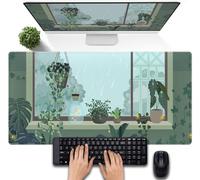 Green Desk Pad Gaming Mat Kawaii Mouse Pad, Laptop Keyboard and Mouse Mat XXL Full Desktop Mat Office Plants Desk Cover Mat, Large Desk Mats Desk Decor Aesthetics Desk Accessories 31.5"x15.75"
