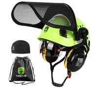 GREEN DEVIL Forestry Chainsaw Safety Helmet EN397 Certified - 5 in 1 System with Mesh Face Protection, Built-in Visor and Earmuffs - Ventilated, for Logging and Gardening - Unisex
