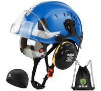 GREEN DEVIL Mervex Safety Helmet - Forestry Helmet with Double Glass Safety Goggles EN166 & Silencer EN352 SNR32dB, EN397 Certified, ABS Material Unisex for Gardening, Log & Construction Site