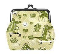 Green Dinosaur and Cactus Women’s PU Leather Coin Wallets Girls Mini Buckle Coin Purse Pouch