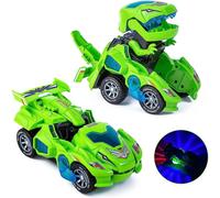 ( Green, Dinosaur Car) Electric Transforming Dinosaur Car T-Rex Toys with Music & LED Light Kids Gift