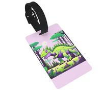 Green Dinosaur Luggage tag.Personalized Full-Width Printed PVC, Business Card Size, with Detachable Wrist Strap.