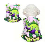Green dinosaur M Pet Apparel for Small Dogs-Cute Summer Outfit for Puppy, Soft Breathable Pet Clothes for Cat