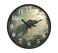 Green Dinosaur Night Light Wall Clock Glow in Dark Light Up Wall Clocks Non-Ticking Silent Battery Operated Clocks 12 Inch for Bedroom Home