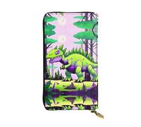 Green Dinosaur Patterned Leather Long Wallet (7.5 * 4.1 inches) | Extra Large Multi-Function Compartment | Great Gift