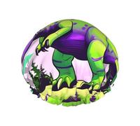 Green dinosaur Printed shower cap, reusable, specially designed for women's long hair, double-layer structure, suitable for bathing.