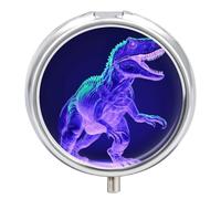 Green Dinosaur Style Pill Box Case 3 Compartment Travel Medicine Pill Organizer 3x A Day Portable Vitamin Organizer with Mirror Small Pillbox for Purse & Pocket Cute Daily Medicine Container Metal Vit
