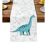 Green Dinosaur Table Runner, Sketching Edges Dinosaur Cartoon Animal Cotton and Table Linen Runner for Kitchen Dining Home Decor for Party Festival Holiday Decoration Gift 13x108in