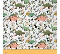 Green Dinosaurs Fabric by The Yard,Tropical Palm Leaf Soft Polyester Fabric for Sewing Lover,Cartoon Dinosaur No Stretch Fabric Crafting Supplies,Colorful Floral 2 Yard Bolt,72" L x 59" W