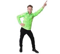 Green Disco Shirt - Large - Green Ruffle Shirt with Big Collar - Adults 70s/80s Fancy Dress Costume