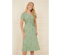 Green Ditsy Print Midi Tea Dress Yumi Green 16