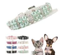 Green Dog Pearl Collar,Bling Rhinestone Crystal Luxury Beaded Small Dog Necklace Fancy Pretty Cute Diamond Jewel for XXS XS Small Medium Female Girls Kitten Pet Cat Wedding,S