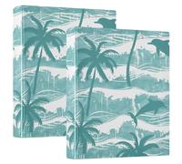 Green Dolphin Coconut Tree 1.5 Inch School Binders 3-Ringing with Pockets 1/2 Pack Aesthetic Binder 200 Sheets