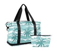 Green Dolphin Coconut Tree 2 Pcs Set Overnight Travel Duffel Bag Weekender Travel Overnight Bag with Adjustable Strap for Hiking