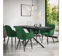 More4Homes Donni Dining Table And Chairs - Black Table Top W Black Legs + Anika Velvet Dining Chair Set Of 6 (Green)