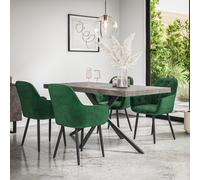 (Green) Donni Dining Table And Chairs - Concrete Effect Table w 4-6 Anika Velvet Chair