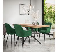 (Green) Donni Dining Table And Chairs - Oak Effect Table Top w 4-6 Anika Velvet Chair