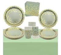 Green Dots Party Tableware Supplies 20 Guests Including Plates, Banner, Cups, Napkins, Straws, Tablecloths, Party Birthday, Baby Shower, Wedding, and Graduation Decorations