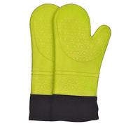 Green Double Silicone Oven Mitts Heat Resistant Up To 500 Degrees, Extra Long Silicone Oven Gloves for Cooking, Baking, BBQ, Microwave