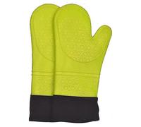 Green Double Silicone Oven Mitts Heat Resistant Up To 500 Degrees, Extra Long Silicone Oven Gloves for Cooking, Baking, BBQ, Microwave