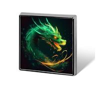 Green Dragon Button Pin Metal Square Badge for Backpack Clothing - Enamel Style Lapel Brooch Fantasy Gift