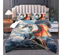 Green Dragon Double Duvet 10.5 Tog, Animals Microfiber Bedding Set, 1 Quilt 200x200cm and 2 Pillowcases 50x75cm, All Year Round Comforter for Cozy Nights X909