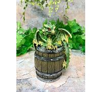 Green Dragon Figurine Sitting Inside Barrel Money Box Ornament