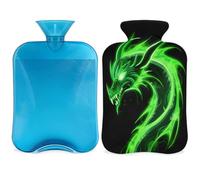 Green Dragon Fire Animal Hot Water Bottle with Cover, 2L Hot Water Bag for Pain Relief, Neck and Shoulder, Hand Feet Warmer