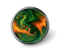 Green Dragon FireArt Red Dragon Floral Round Aluminum Alloy Pin Badge, Decorative Brooch for Jackets, Backpacks, Hats, Shirts, Stylish Metal Lapel Pin Accessory for Men Women 1in
