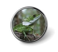 Green Dragon Lizard Novelty Brooches & Pins Round Personalised Metal Lapel Badge With Butterfly Clutch Clasp