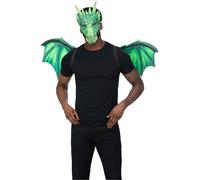 GREEN DRAGON MASK WINGS KIT FANCY DRESS ACCESSORIES AGE 14+