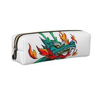 Green Dragon Minimalist Leather Zip Pencil Case â€“ Premium Cross-Grain Pvc Leather Organizer For Pens, Art Supplies & Daily Essentials â€“ Compact, Stylish & Durable School/Office/Travel Pouch