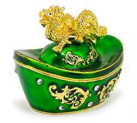 Green Dragon Money Box with Lock - Asian Decorative Treasure Chest for Storing Valuables & Wishes, Handcrafted Wooden Feng Shui Ornament for Home & Office