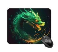 Green Dragon Mouse Pad Cute Square Mouse Mat Leather Non-Slip Rubber Base Mousepad Waterproof Computer Mouses Pad for Laptop Wireless Mouses Keyboard Home Office 20 * 25cm