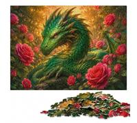 Green Dragon Surrounded by Red Roses Jigsaw Puzzle for Adults, 500 Pieces | During puzzle time: Puzzle for Adults: activity for family time during indoor leisure.