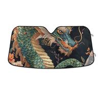 Green Dragon Vintage Flower Car Windshield Sunshade UV Reflector Auto Front Window Sun Shade Full Cover Sun Shade for Most Vehicles 57×31.5 inch