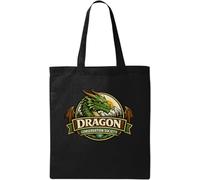 Green dragon with mountain and sun Natural Cotton Tote Bag Black