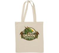 Green dragon with mountain and sun Natural Cotton Tote Bag White