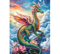 Green Dragon with Rainbow Wings 1000 Pc Classic Jigsaw Puzzle Scenery Science Fiction Puzzle for Adults Hard Challenging Hobby Home Decor Poster Smooth Wooden Cardboard 1000 PCS