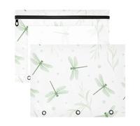Green Dragonflies White Large School Pencil Case Pouch | Slim lay-flat profile, tough zipper, water-repellent shell, 2-pack for backpack and car storage on the go