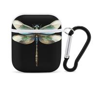 Green Dragonfly Compatible with Airpod 1/2 Case PC Scratch-Resistant Drop-Proof Protective Cover with Keychain White-style