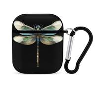 Green Dragonfly Compatible with Airpod 1/2 Case PC Scratch-Resistant Drop-Proof Protective Cover with Keychain Black-style