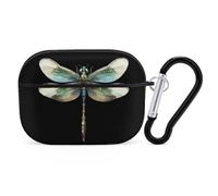 Green Dragonfly Compatible with Airpod Pro Case PC Scratch-Resistant Drop-Proof Protective Cover with Keychain Black-style