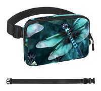 Green Dragonfly Fanny Packs for Women Men, Crossbody Belt Bag with Zipper Pockets,Waterproof Waist Packs with Adjustable Strap for Workout Running Traveling Hiking, Multicolor, One Size