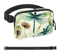 Green Dragonfly Fanny Packs for Women Men, Crossbody Belt Bag with Zipper Pockets,Waterproof Waist Packs with Adjustable Strap for Workout Running Traveling Hiking, Multicolor, One Size