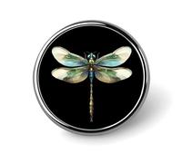Green Dragonfly Novelty Brooches & Pins Round Personalised Metal Lapel Badge With Butterfly Clutch Clasp