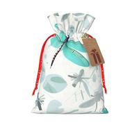 Green Dragonfly Print Drawstring Gift Reusable Bags Party Favors Holiday Birthday Eco-Friendly Pouches