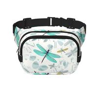 Green Dragonfly Print Waist Pack Square Waist Bag Workout Hiking Running Travel Gym Pretty Zipper Fashion