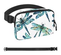 Green Dragonfly Printing Fanny Packs for Women Men, Crossbody Belt Bag with Zipper Pockets,Waterproof Waist Packs with Adjustable Strap for Workout Running Traveling Hiking, Multicolor, One Size